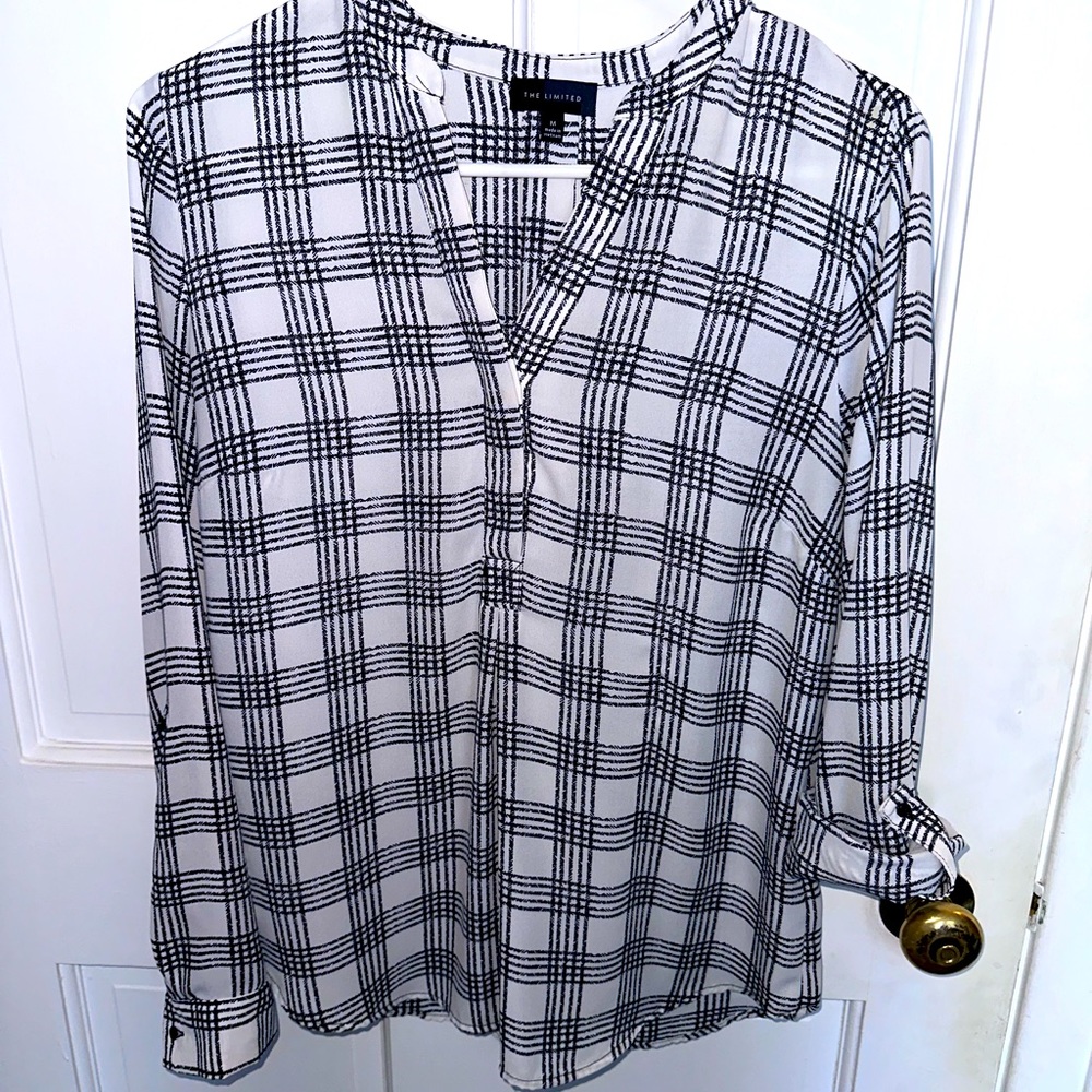 The Limited V-Neck Blouse in black and white